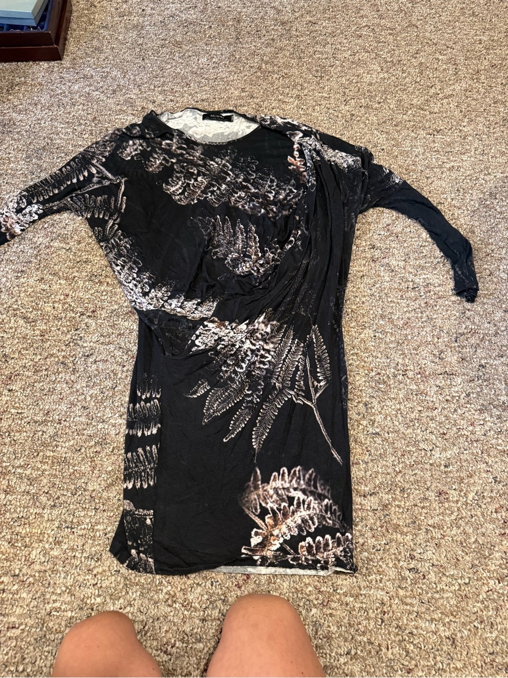 Black Fern-Print Women’s Dress